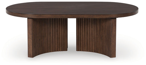 Korestone - Oval Cocktail Table - Dark Brown - R&R Furniture Gallery (Fountain Valley, CA)