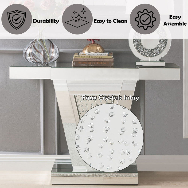Nysa - 32"H Console Table - Mirrored & Faux Crystals - R&R Furniture Gallery (Fountain Valley, CA)