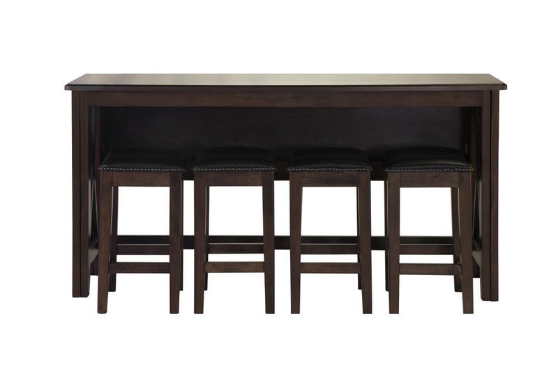 Drop Leaf Table With 4 Stools - Dark Brown - R&R Furniture Gallery (Fountain Valley, CA)