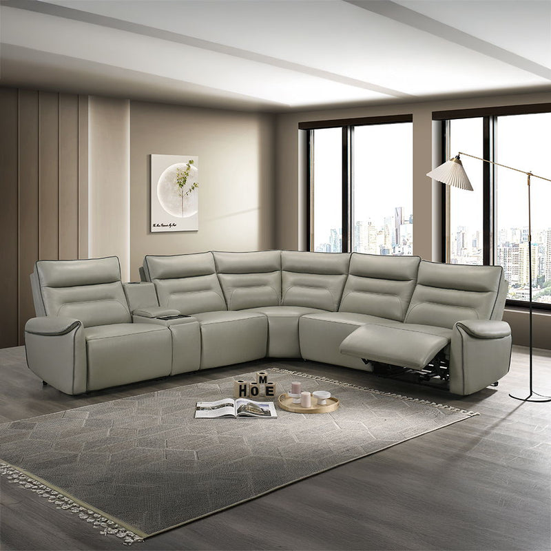 Jayke - Power Motion Sectional Sofa - Light Gray Top Grain Leather Match - R&R Furniture Gallery (Fountain Valley, CA)