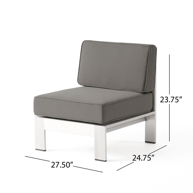 Outdoor Aluminum Armless Chair With Cushion - Silver - R&R Furniture Gallery (Fountain Valley, CA)