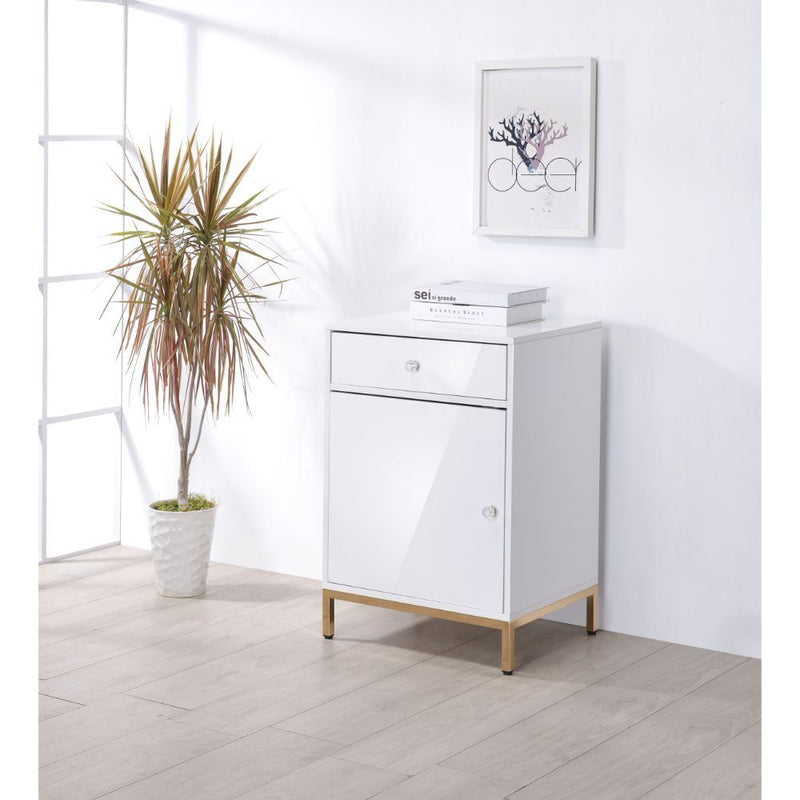 Ottey - Cabinet - White High Gloss & Gold - R&R Furniture Gallery (Fountain Valley, CA)