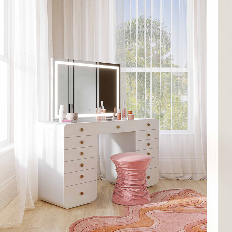 Hollywood - Desk with Jumbo LED Panel Vanity Mirror - White - R&R Furniture Gallery (Fountain Valley, CA)