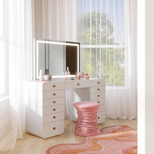 Hollywood - Desk with Jumbo LED Panel Vanity Mirror - White - R&R Furniture Gallery (Fountain Valley, CA)