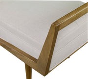 Uttermost Waylon mid-century modern accent bench with wooden legs and upholstered seat, ideal for entryways or living rooms.