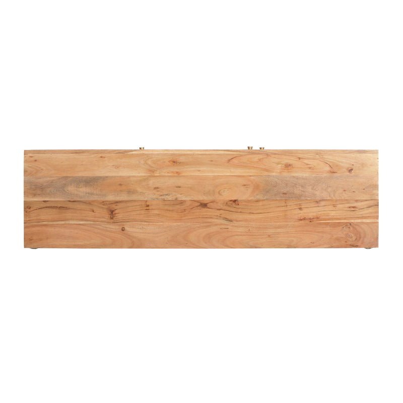 Boho handcrafted 3-door sideboard by Noble House with carved texture and artisanal charm, natural wood finish.