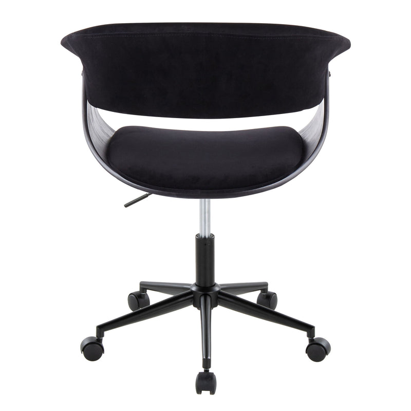 Vintage Mod Mid Century Modern office desk chair by Lumi Source with wooden armrests and a cushioned seat.