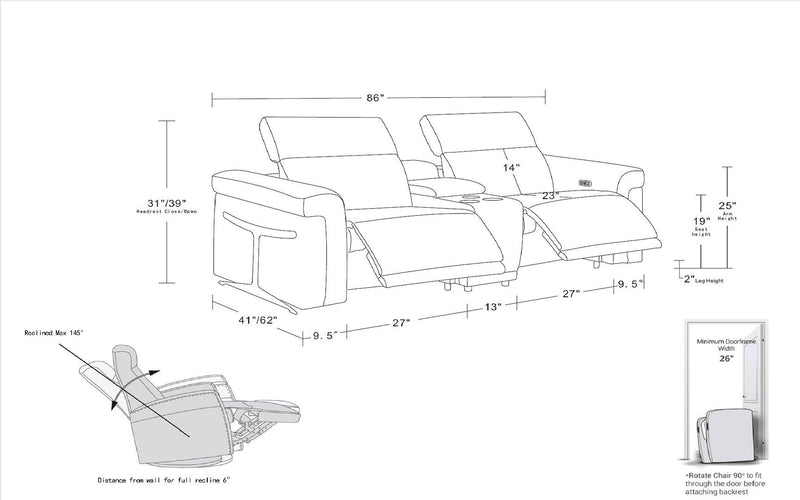 1126 - 3-Piece Modular Power Reclining Loveseat In With 2 Power Recliners & Power Headrests