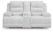 Rhines Falls - Double Reclining Power Loveseat With Console - Alloy - R&R Furniture Gallery (Fountain Valley, CA)
