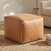 Simpli-Home Brody versatile square accent pouf with soft fabric upholstery and modern design for living room or seating area.