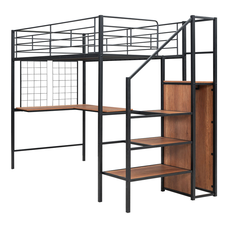 Loft Bed With Desk And Grid, Stylish Frame With Lateral Storage Ladder And Wardrobe - R&R Furniture Gallery (Fountain Valley, CA)