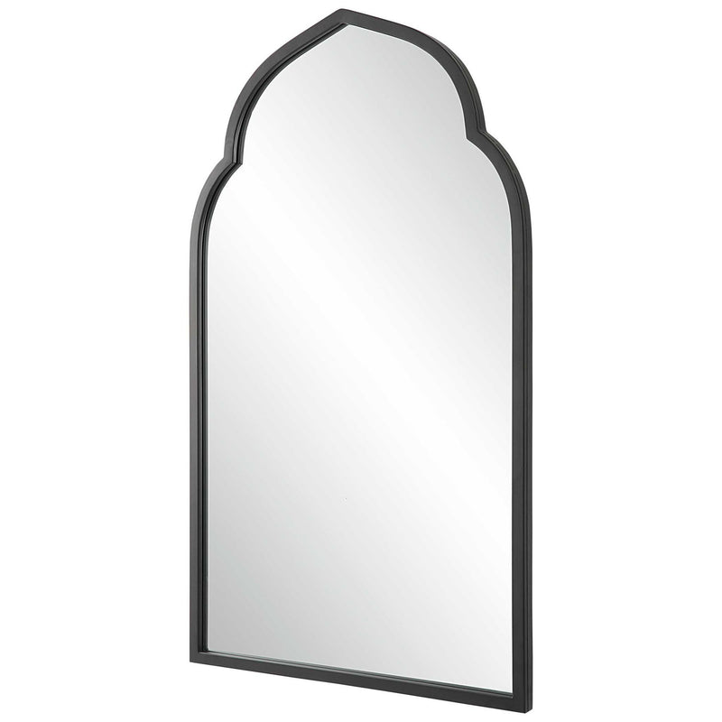 Uttermost Kenitra arched mirror featuring a sleek, curved frame and reflective glass, ideal for elegant wall decor.