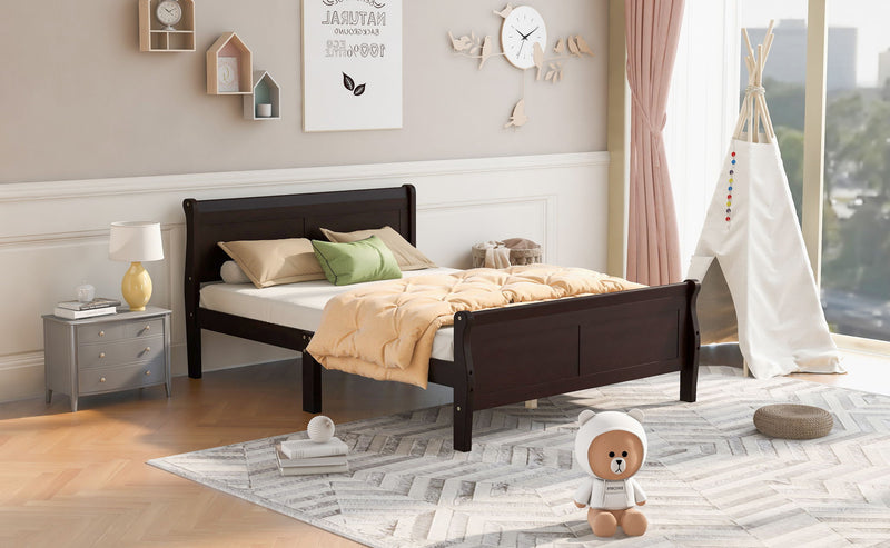 Platform Bed Frame Mattress Foundation Sleigh Bed With Headboard / Footboard / Wood Slat Suppor - R&R Furniture Gallery (Fountain Valley, CA)