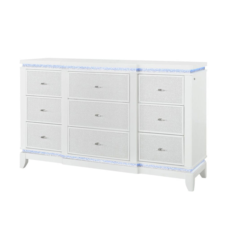 Adalid - Dresser With LED Light And Glittered Drawer Fronts - White - R&R Furniture Gallery (Fountain Valley, CA)