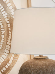 Neavesboro - Metal Table Lamp - Antique Brown / White - R&R Furniture Gallery (Fountain Valley, CA)