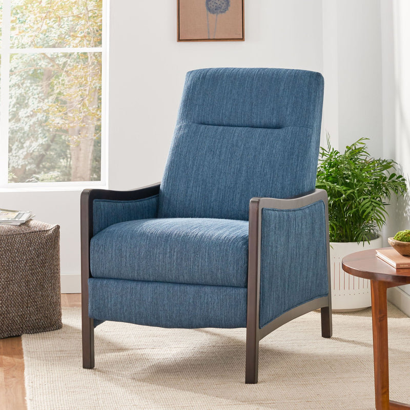 Contemporary fabric upholstered Noble House Drury pushback recliner in neutral tones with plush cushioning and modern design.