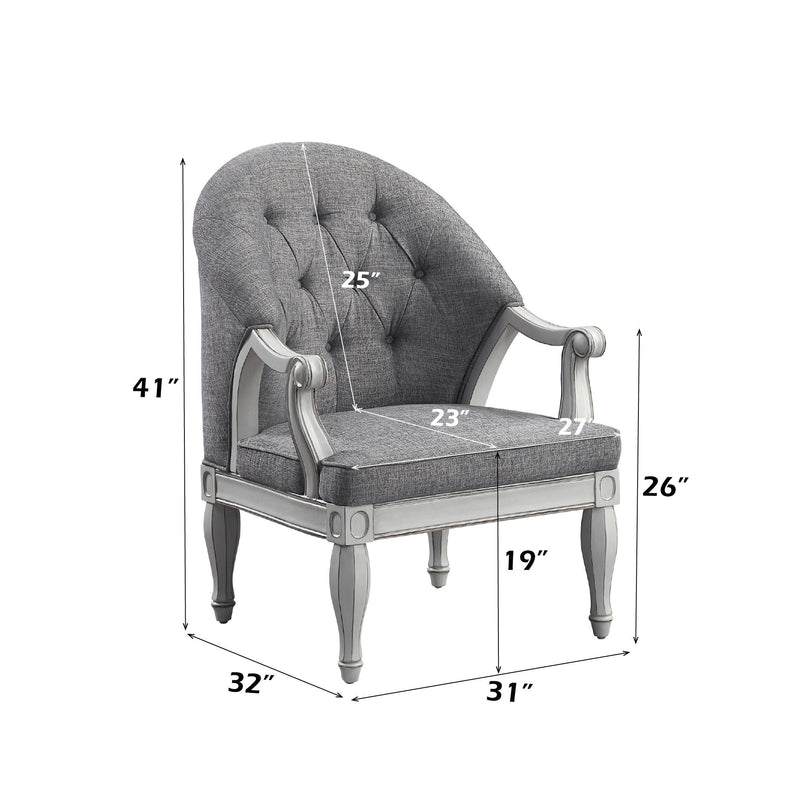 Florian - Chair - Gray Fabric & Antique White - R&R Furniture Gallery (Fountain Valley, CA)