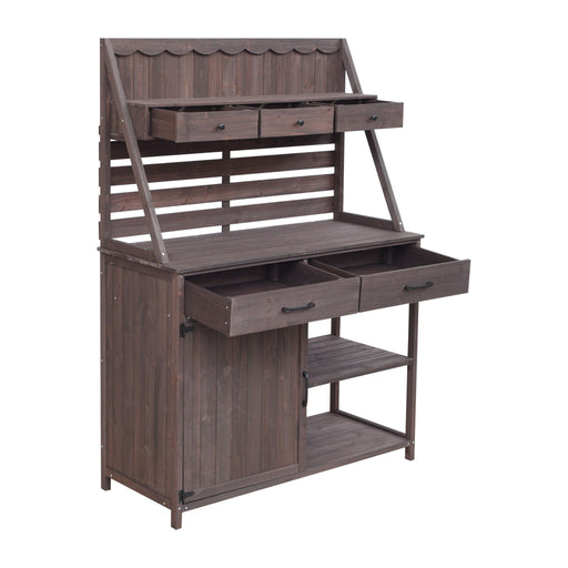 Potting Bench With 5 Drawer Storage And Slatted Back Panel, Garden Workstation - Brown - R&R Furniture Gallery (Fountain Valley, CA)