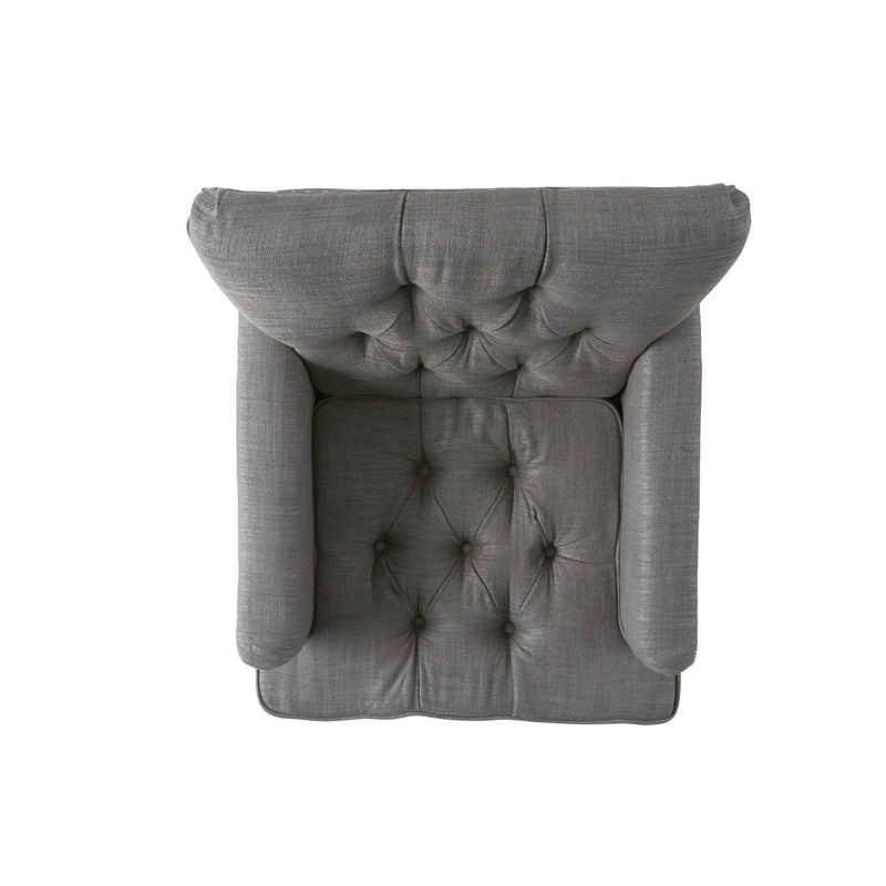 Noble House Harrison tufted club arm chair with button-tufted back and birch wood legs, stylish and comfortable living room seating
