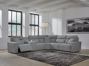 Signature Design by Ashley Modmax II reclining sectional in salt and pepper fabric, featuring multiple seating areas and plush cushions.