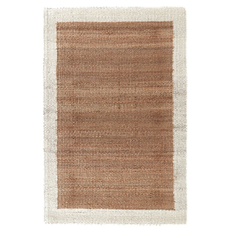 Classic Home Serene Frame Area Rug featuring a calming pattern in neutral tones, showcasing its soft woven texture.