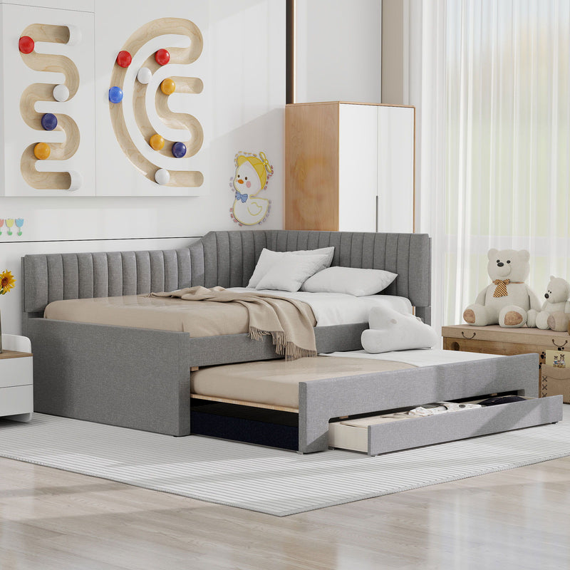 Upholstered Daybed With Trundle And 3 Drawers - R&R Furniture Gallery (Fountain Valley, CA)