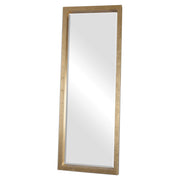 Gold Edmonton Leaner Mirror by Uttermost, floor-length mirror with sleek frame, reflecting modern home decor style.