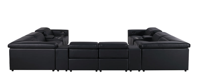 1208 - 12 Piece U Shaped Leather Sectional With 4 Power Recliners & Power Headrest