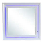 Elegant transitional LED mirror by Glory Furniture featuring a sleek frame and integrated LED lighting, ideal for modern interiors.