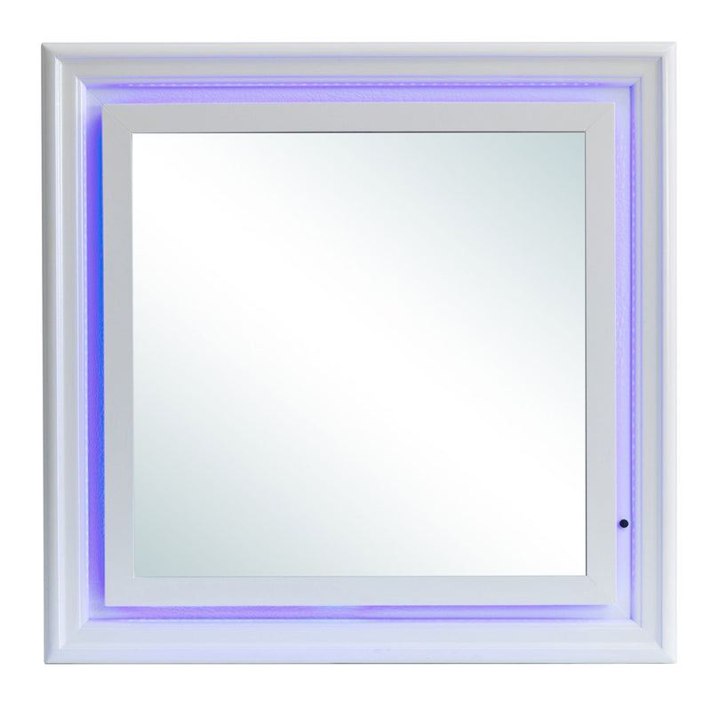 Elegant transitional LED mirror by Glory Furniture featuring a sleek frame and integrated LED lighting, ideal for modern interiors.