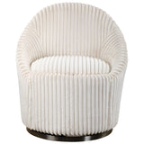 Uttermost Crue fabric swivel chair with modern design, featuring a plush cushioned seat and sleek wooden base.