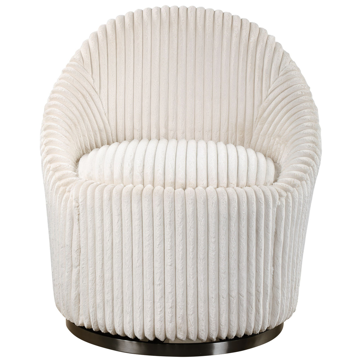 Uttermost Crue fabric swivel chair with modern design, featuring a plush cushioned seat and sleek wooden base.