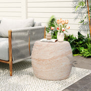 Outdoor oval-shaped side table from Noble House featuring a sleek design and sturdy metal frame for patio or garden use.