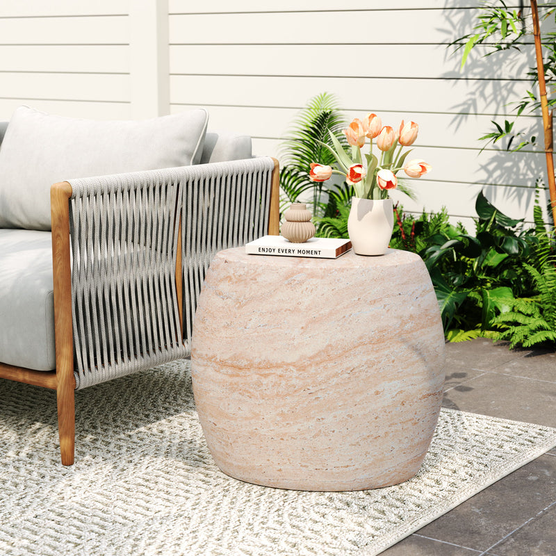 Outdoor oval-shaped side table from Noble House featuring a sleek design and sturdy metal frame for patio or garden use.