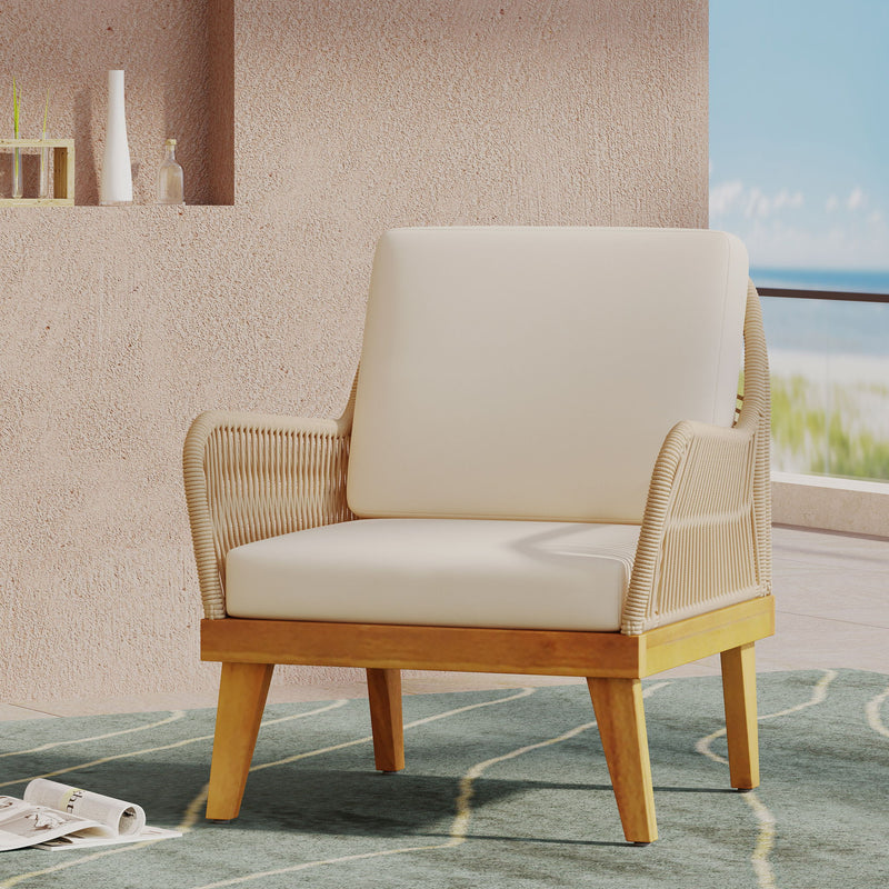 Outdoor Club Chair With Rope Weave Design - Teak - R&R Furniture Gallery (Fountain Valley, CA)