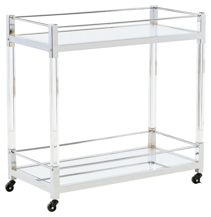 Chaseton - Bar Cart - Clear / Silver Finish - R&R Furniture Gallery (Fountain Valley, CA)