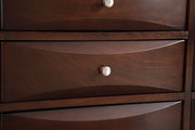 Glory Furniture Marilla media chest with multiple drawers and a dark wood finish, ideal for living room storage.