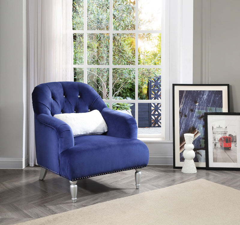 Elegant traditional armchair by Glory Furniture with plush upholstery and wooden legs, showcasing classic design and craftsmanship.