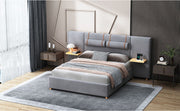 Upholstered Platform Bed, 2 Outlets And USB Charging Ports On Both Sides, 2 Bedside Pillows, Storage Shelves - R&R Furniture Gallery (Fountain Valley, CA)
