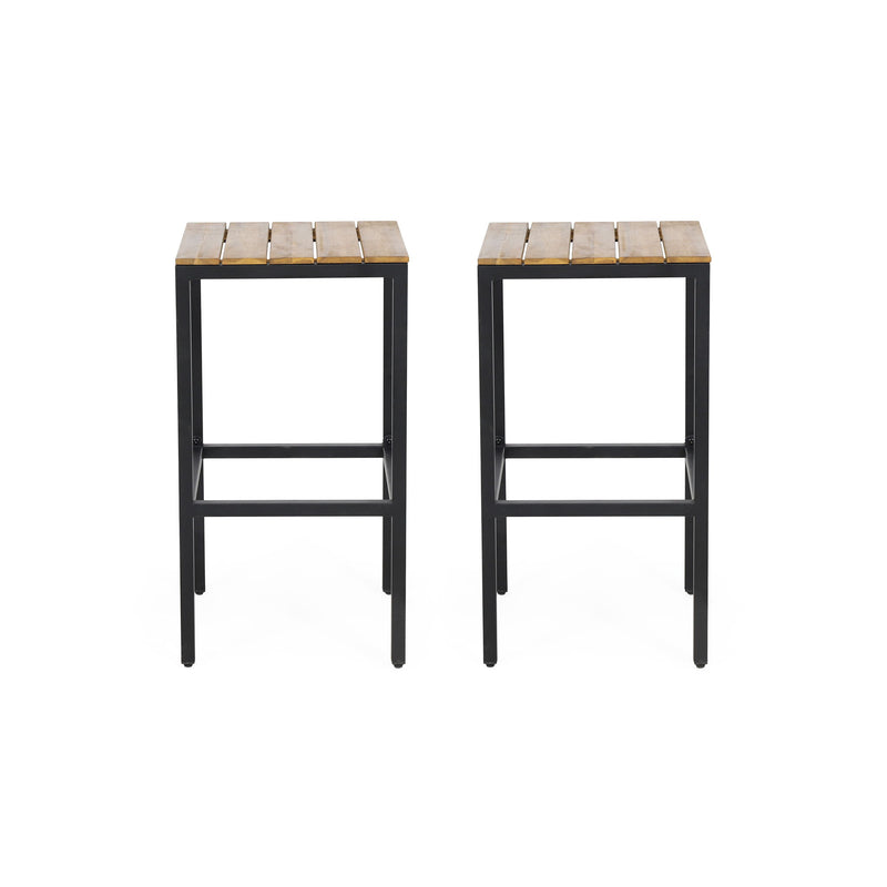 Outdoor Bar Stool With Slat Design And Metal Frame (Set of 2) - R&R Furniture Gallery (Fountain Valley, CA)