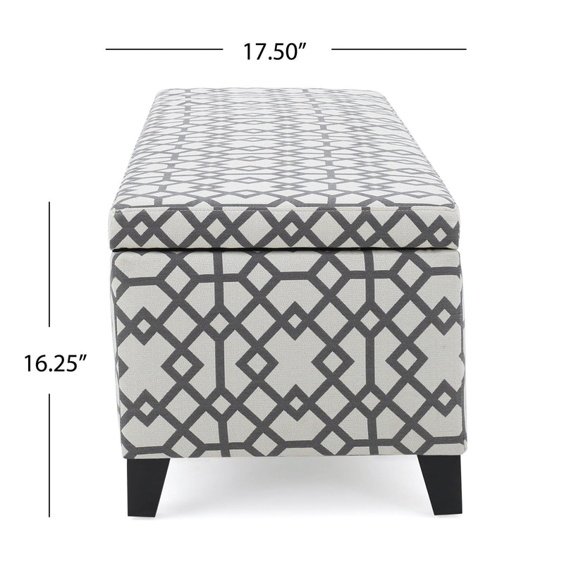Quotient - Upholstered Storage Ottoman With Tapered Block Feet - Gray / White - R&R Furniture Gallery (Fountain Valley, CA)