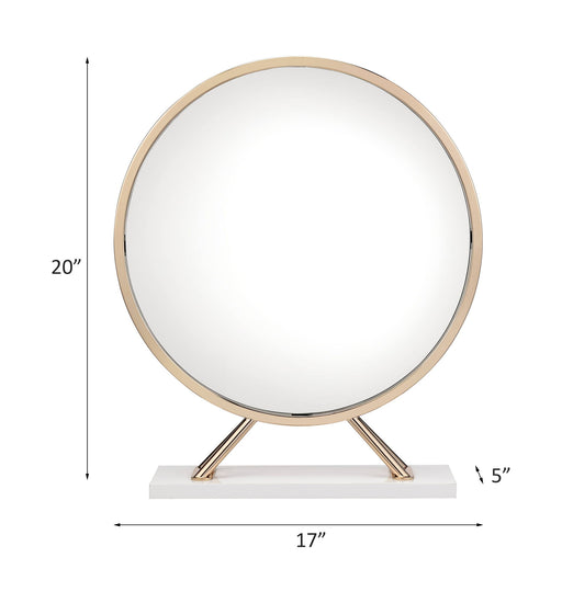 Midriaks - Mirror & Stool - Synthetic Leather , White & Gold - R&R Furniture Gallery (Fountain Valley, CA)