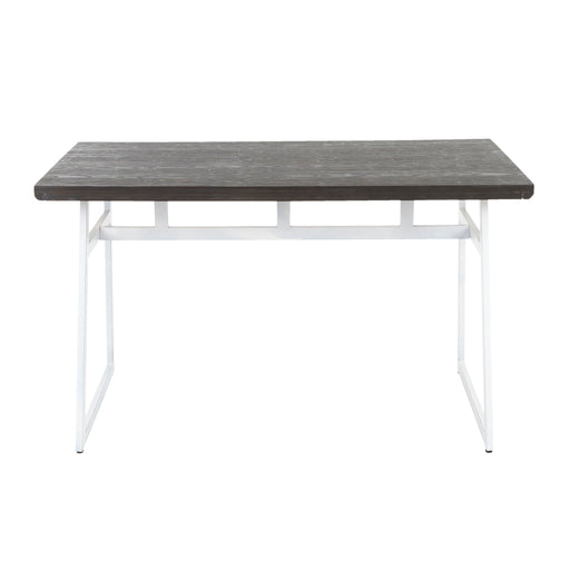 Lumi Source Geo industrial dining table with vintage white tabletop and espresso metal legs, modern and stylish for dining rooms.