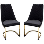 Vogue Set of (2) Dining Chairs in Black Velvet with Polished Gold Metal Base