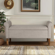 Upholstered Storage Bench With Rolled Armrests - Beige - R&R Furniture Gallery (Fountain Valley, CA)