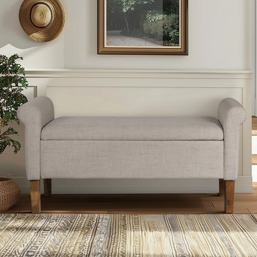 Upholstered Storage Bench With Rolled Armrests - Beige - R&R Furniture Gallery (Fountain Valley, CA)