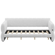 Dreamland upholstered platform storage bed with USB charging, showcasing a modern design, plush headboard, and built-in USB ports.