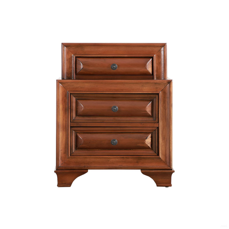 Glory Furniture oak accent nightstand with storage drawer and open shelf, ideal for bedroom organization and decor.