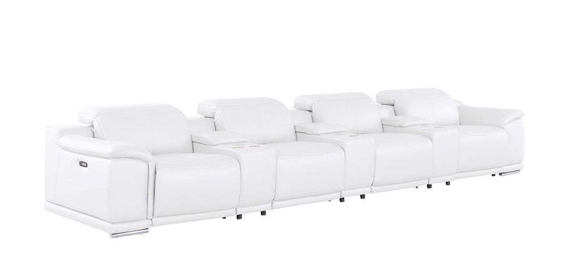 2679 - Genuine Leather Sofa With 4 Power Recliners, Power Headrests & 3 Storage Consoles