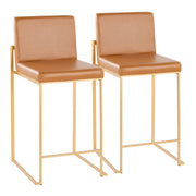 Lumi Source Fuji contemporary high back barstool set with sleek design and wooden legs, perfect for modern kitchen or bar area.